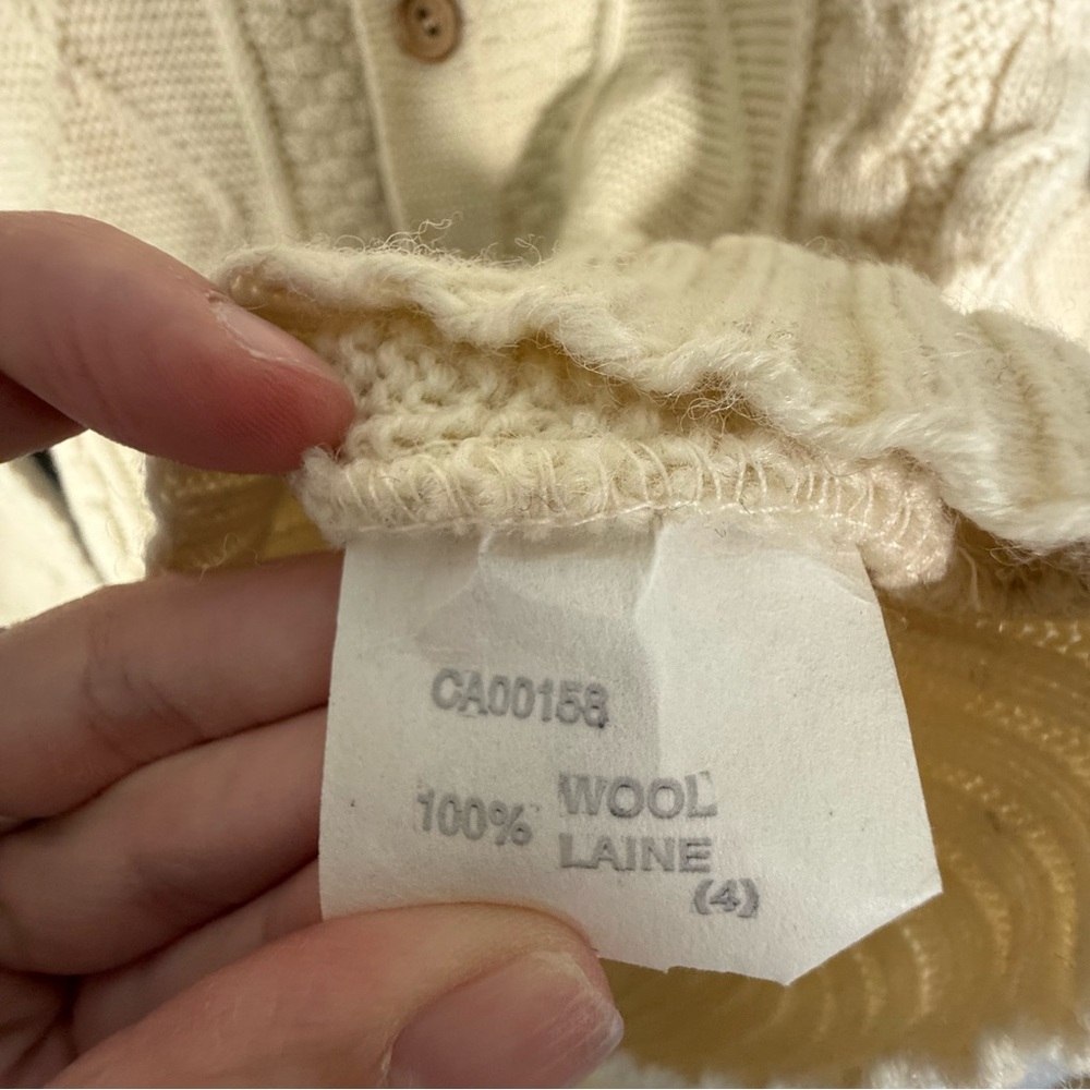 Vintage Jantzen Women's 100% Wool Cream Cable Knit Cardigan Sweater Fisherman L - Picture 8 of 8